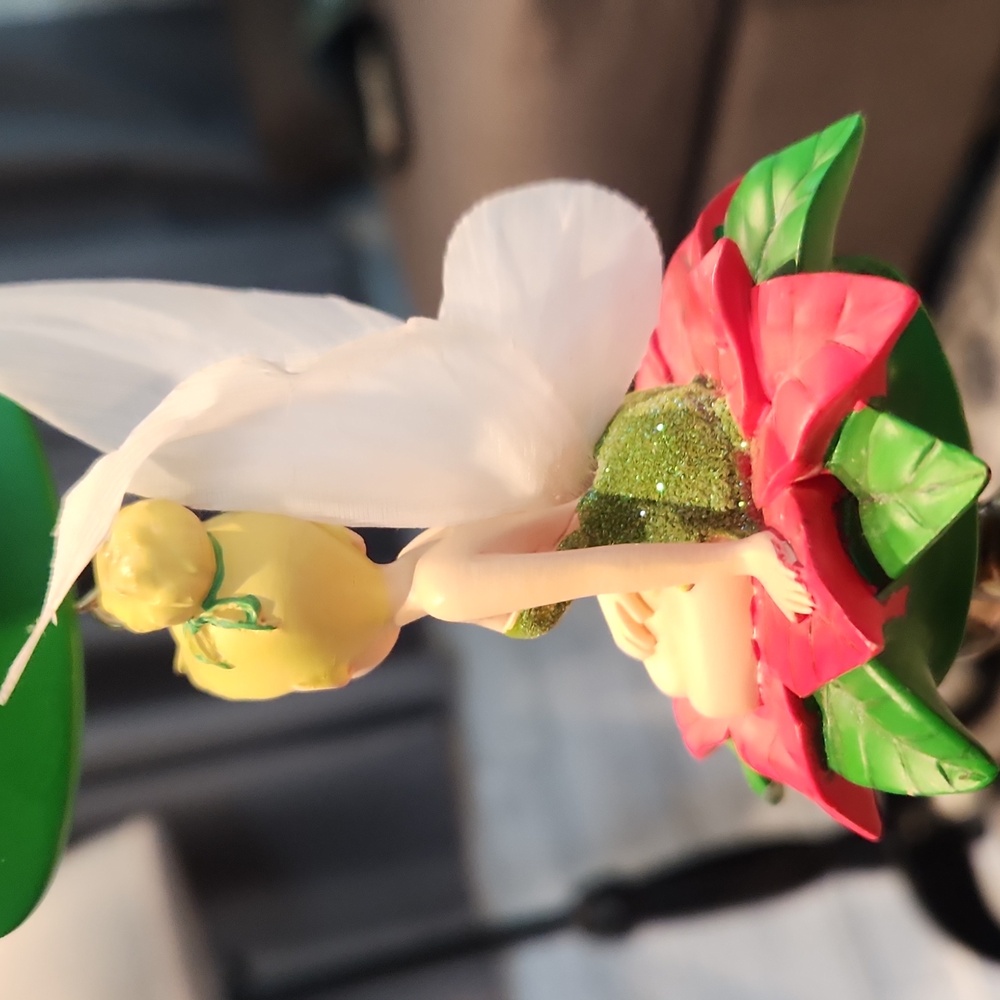 EUC Disney Fairy on poinsettia w/Changing colors light Emma Christmas Ornament - Picture 3 of 7
